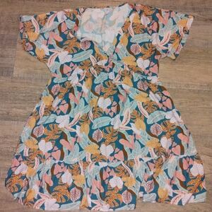 Floral Dress in Blue and Orange